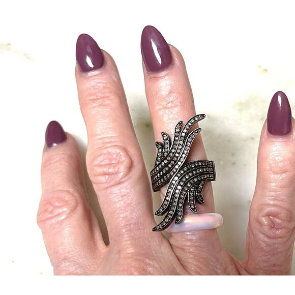 Real Diamond Sterling Silver .925 Ring Size 7 Feather Shape - Picture 14 of 14